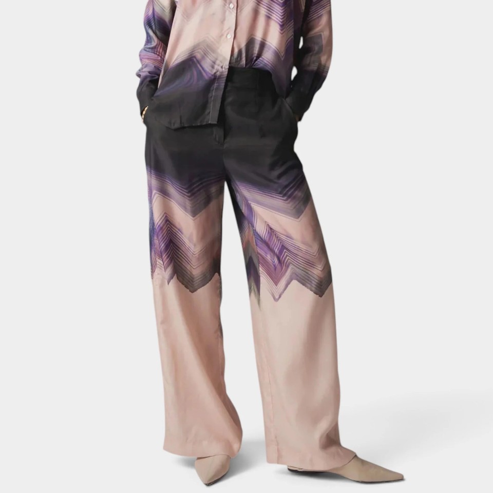POL Black Purple Armada Cupro Viscose Wide Leg Pants AU16
