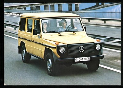 Pair in Yellow Mercedes-Benz 280 GE on a Highway, Postcard 