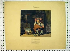 Original Old Antique Print Colour C1849 Man Interior House Scene 19th