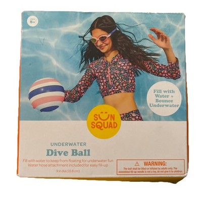Sun Squad Underwater 9'' Dive Ball Vinyl Pool Game Ages 8+ White/Blue/Pink