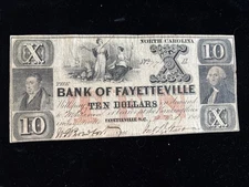 1800’s $10 Bank Of Fayetteville State North Carolina Obsolete Banknote Currency