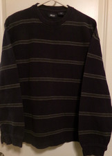 MEN'S IZOD 100 COTTON STRIPED PULLOVER SWEATER - Navy Blue and Gray - LARGE