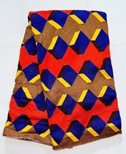 African Fabric/ Woven Kente - Orange, Blue, Yellow, Brown, Gold  Awusi  , 4 Yards