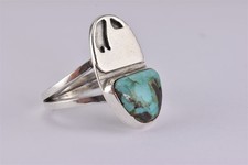 Native American Sterling Silver 28mm Turquoise Carved Band Ring 12g 925 Sz: 11