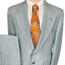 Johnny Carson Suit Mens 41R 35W 31L Light Blue Windowpane 70s Style Retro Kitsch