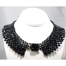 Vintage Victorian Black Crystal Beaded Collar, 1930s, 17 Inches