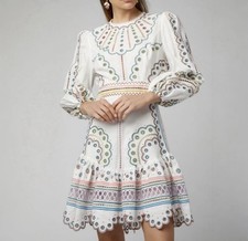 Zimmermann Peggy Dress Size 0P/ 6 AU/2 US Mini Embroidered White Linen Authentic