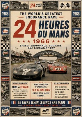 1966 Le Mans 24 Hours Ford v Ferrari - A4 - 350 g/m² - Print