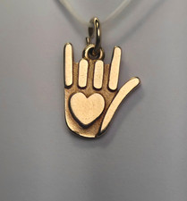 James Avery Retired 14K Yellow Gold ASL I Love You Hand Heart Sign Charm Pendant