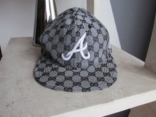 Gucci New Era Atlanta Braves Monogram Baseball Cap ~Black/Gray~7  1/8