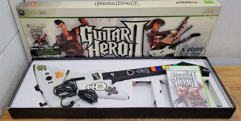 Guitar Hero II 2 Xbox 360 White Xplorer Guitar Controller and Game W/Box - Used
