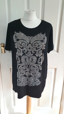 Frank Usher Short Sleeve T-Shirt Top Round Neck Jersey Studs New Size S / M