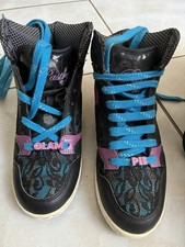 Pastry Girls High Top Lace-Up Sneakers Black Blue Purple Glitter Logo Round Toe