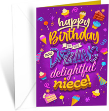Greetings Niece Happy Birthday Card, Made in America, Eco-Friendly, Thick Card S