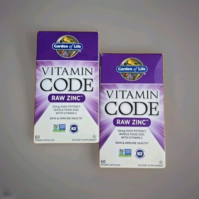 2x Garden of Life Vitamin Code Raw Zinc 60 Capsules EXP 10/2028