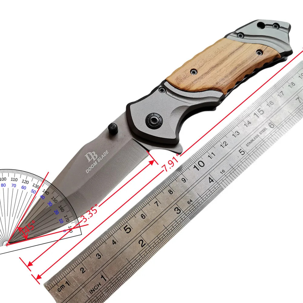 Pocket Hunting Knife Tactical Folding Personalized Gift for Men Wood Handle