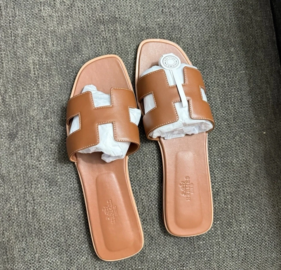Sandalias Hermes Oran para mujer talla EU 37 US 6 cuero clásicas deslizables marrón Foto 4 de 4