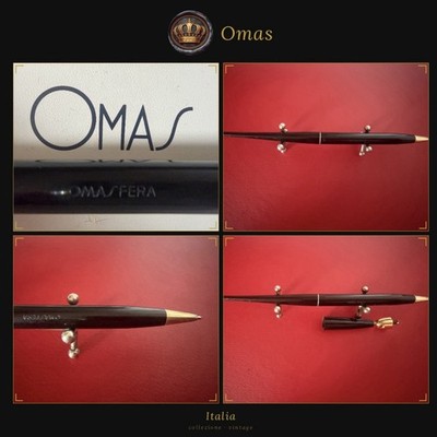 OMAS Kugelschreiber Mit Schreibtischhalterung Schwarz Goldener Ring Vintage B