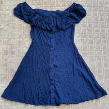 Urban Outfitters Off The Shoulder Mini Dress Medium Navy Blue Swiss Dot NWT