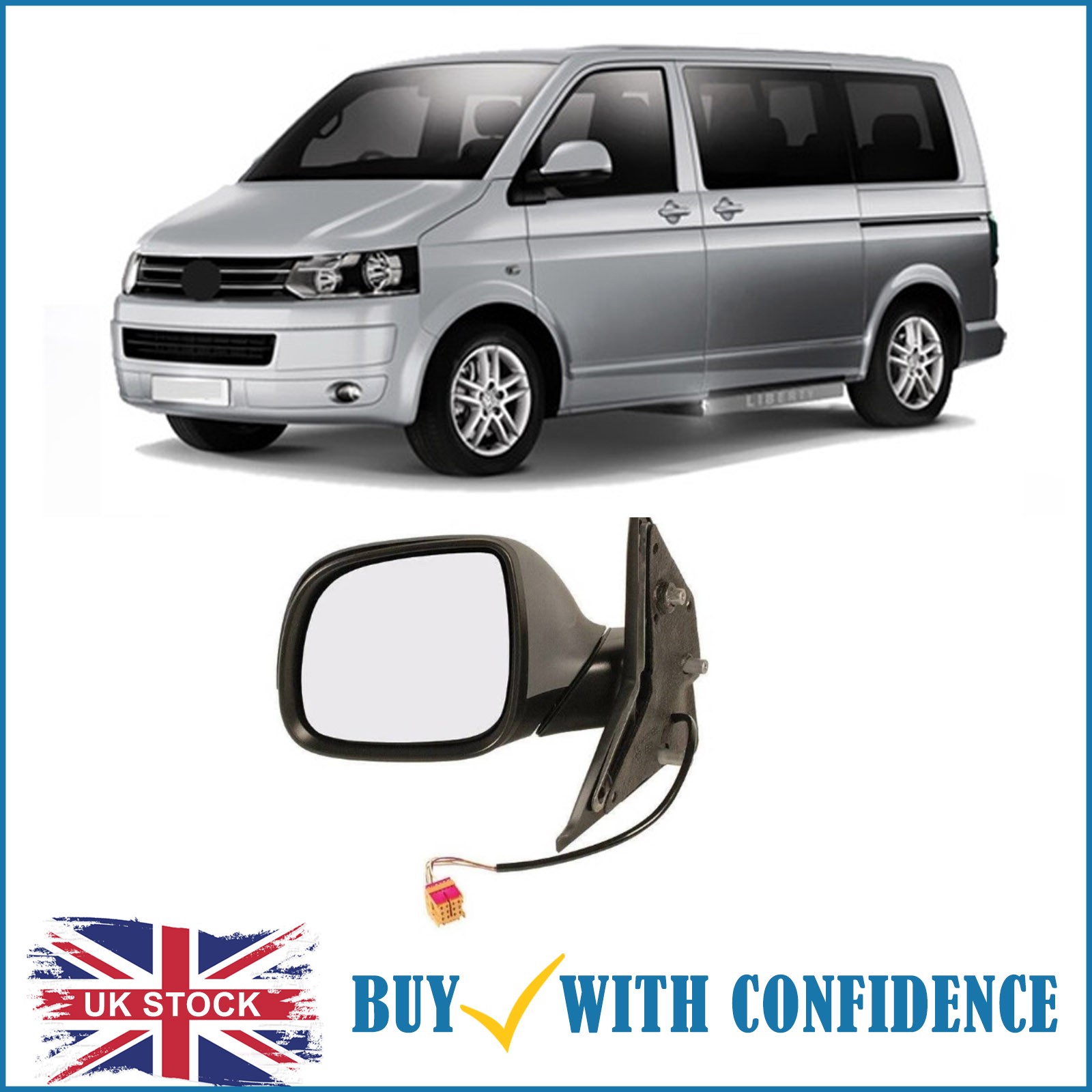 Door Wing Mirror Elect Heated Power Fold Primed Left Vw Caravelle 2010-2015 New - Image 3