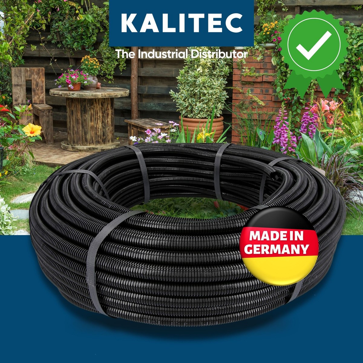 AUPROTEC Wellrohr geschlitzt 2 bis 50m / Leerrohr geschlitzt/Wellrohr UV beständig/Kabelschutzschlauch/Kabelschlauch schwarz - Innendurchmesser 14 mm, Länge 50 m