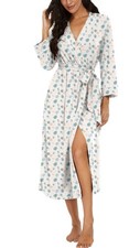 PrinStory Robes for Women 3/4 Sleeve Long Bath Small, Fp-white Color Block