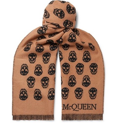 Alexander McQueen Unisex Skull Print Fringed Edge Wool Scarf $395!