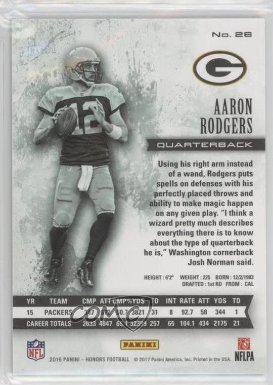 2016 Panini Honors Red /50 Aaron Rodgers #26 - Image 2 of 2