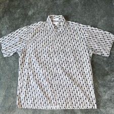 Pierre Cardin Men  s L Beige Black Geometric Woven Button-Up Short Sleeve Shirt