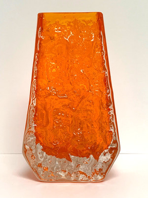 Vintage Whitefriars Geoffrey Baxter Tangerine Textured Glass Coffin Vase # 9686