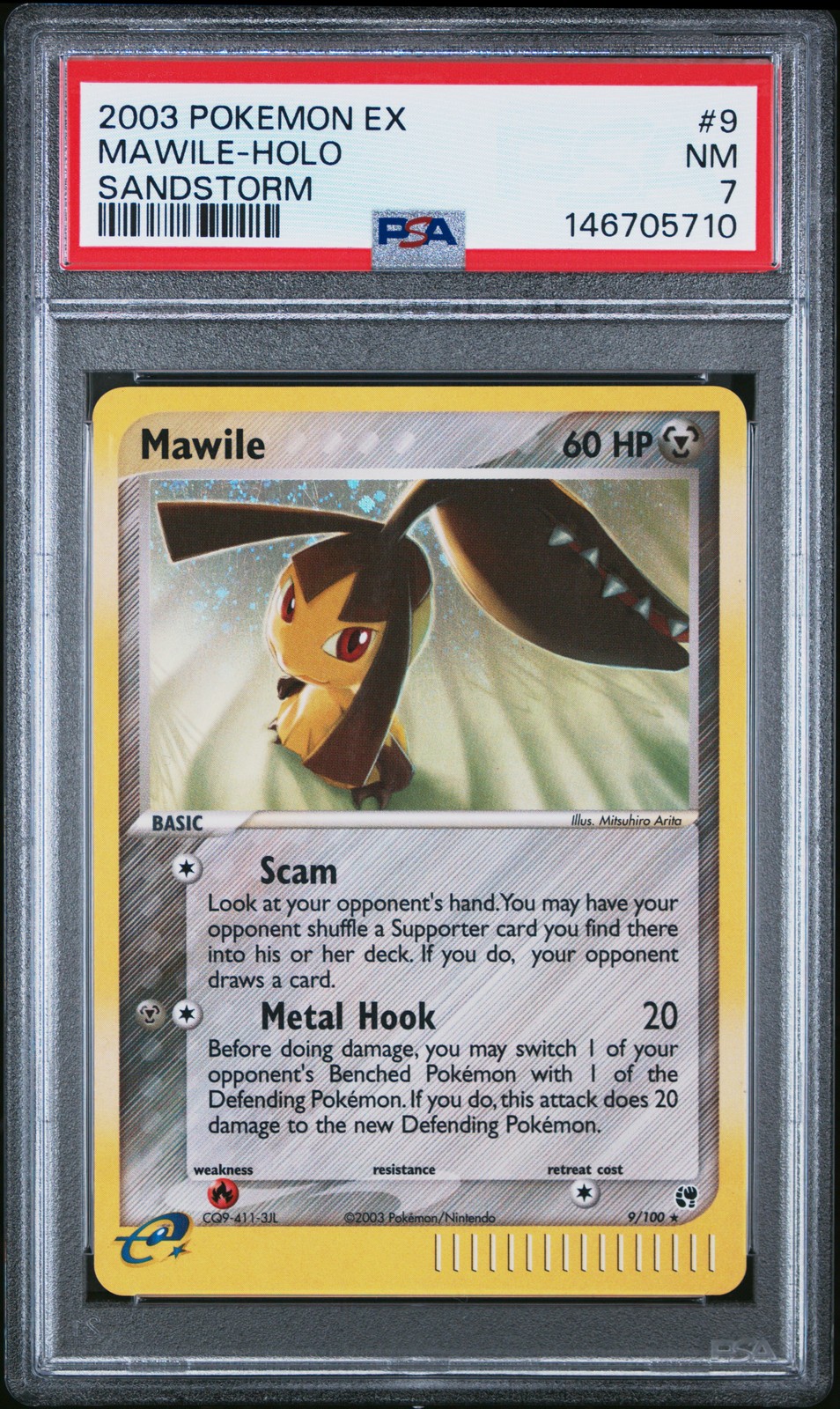 2003 POKEMON EX SANDSTORM #9 MAWILE-HOLO PSA 7
