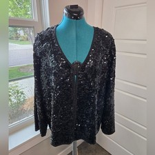 VINTAGE SKC 100 SILK SEED BEADS SEQUINS BLACK JACKET EVENING WEAR WOMEN S 1980S