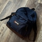 Vintage 90s Eastpak Backpack Navy Blue w/ Cowhide Leather Bottom Made  USA