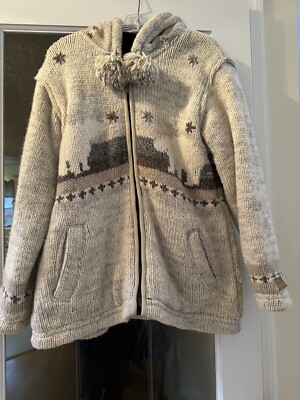 Kyber Outerwear 100% wool coat hooded zip up beige tan Women's