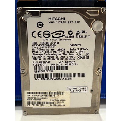 Hitachi 5K500-250 250GB SATA 2.5'' Hard Drive HDD 5400RPM (602)