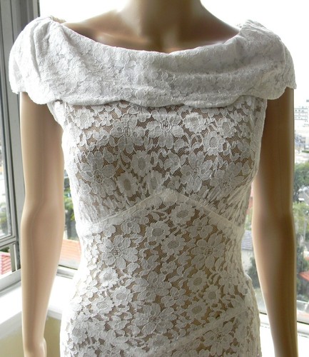 VINTAGE Couture 1940s-50s Original Rare Rockabilly Retro Sheer Floral Lace Dress - Picture 1 of 9