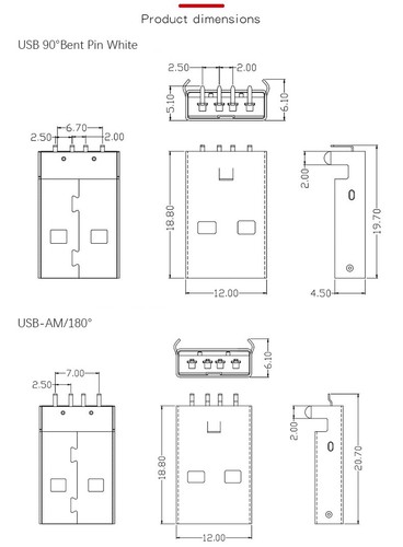 USB2.0 Male A Type USB PCB Connector Plug 90/180 degree SMT SMD Connectors 20Pcs - Picture 2 of 19