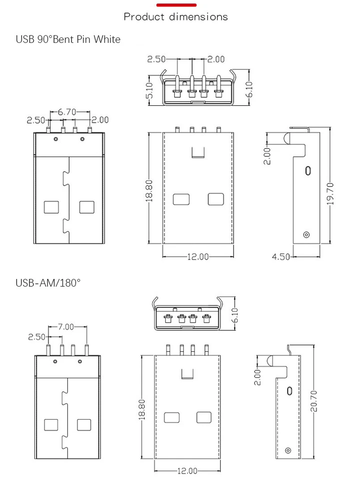USB2.0 Male A Type USB PCB Connector Plug 90/180 degree SMT SMD Connectors 20Pcs - Image 2 of 4