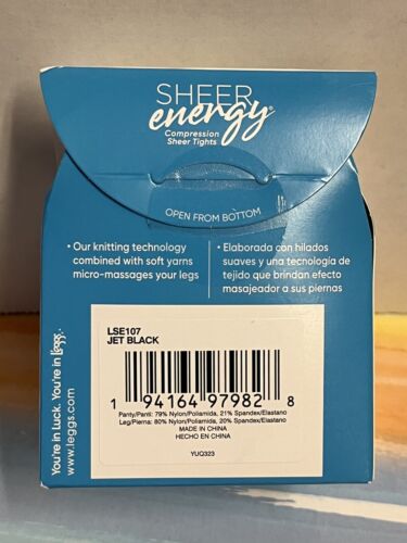 NEW Leggs Sheer Energy 360 Medium Support Leg pantyhose size Q+ Jet Black - Picture 2 of 3