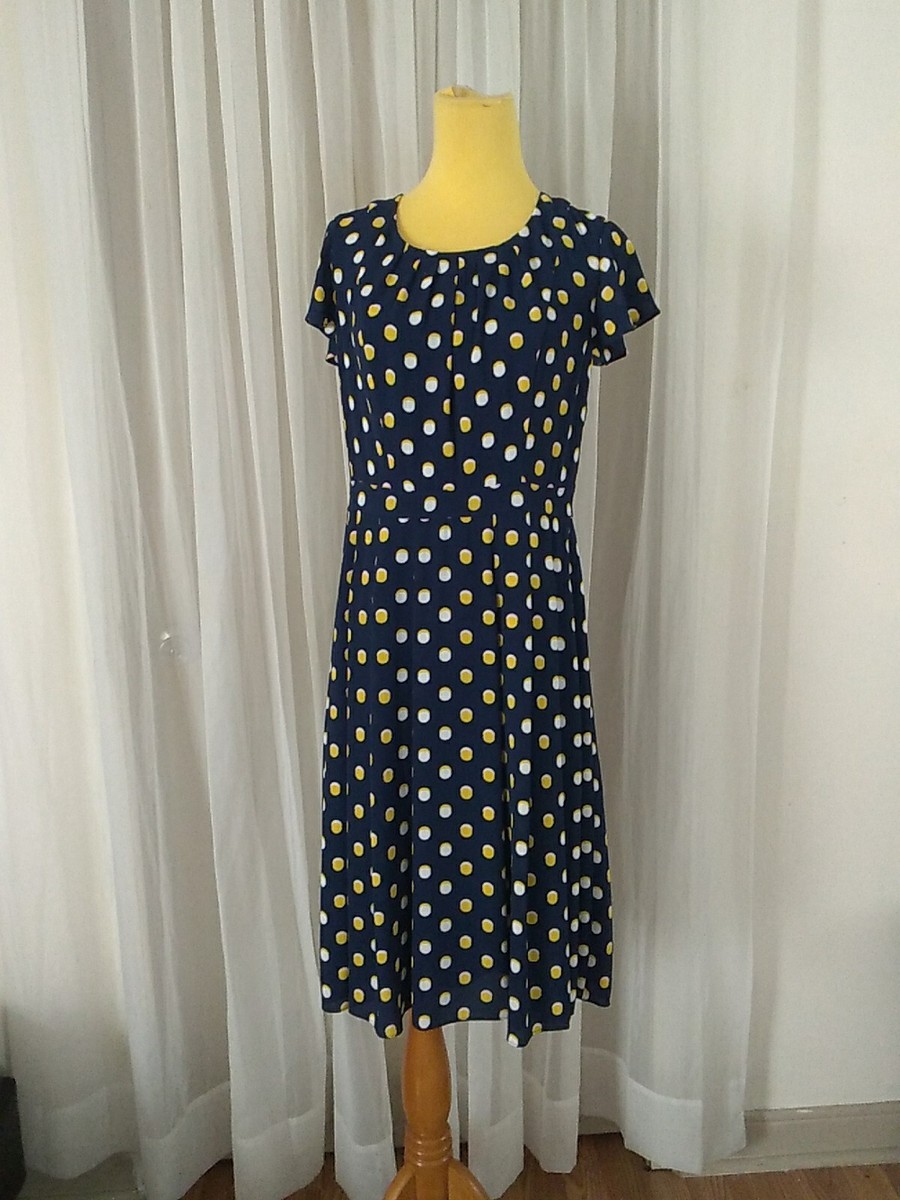 yellow navy blue dress Talbots Size 6 Polka Dots Short Ruffle Sleeve Colour:BLACK AND WHITE STRIPED White Stripe With Yellow jaw-dropping gown Gibson Edwardian Leather Shoes