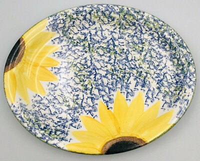Poole Pottery Two Sunflowers Oval Serving Platter Tray 14.25''x11.5'' England 