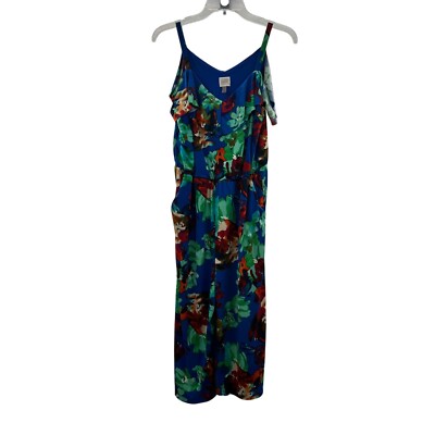 Cupio Women's Cropped Wide Leg Floral Jumpsuit Sleeveless Size Small Blue/Multi