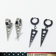 Punk Cool Mens Womens Unisex Stainless Steel Dangle Spike Triangle Hoop Earrings