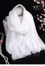 100% Silk Scarf Women's White Solid Silk Scarf Chiffon Silk Shawl 2022
