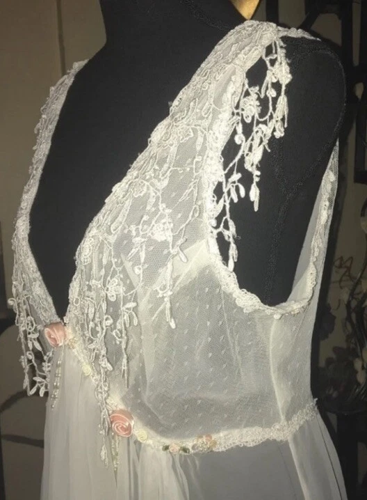 Maxi Camisón Largo de Gasa Blanco Vintage Años 50 Vestido sin Mangas Lencería Foto 4 de 4