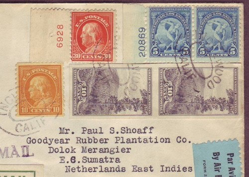 FRANKLIN 10c COIL + FARLEY IMPERF 10c PARK PAIR Cover to EAST INDIES w Rec RARE!