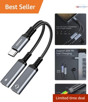 USB C Splitter & Charger Adapter: 60W Fast Charging & HIFI Audio for Smartphones