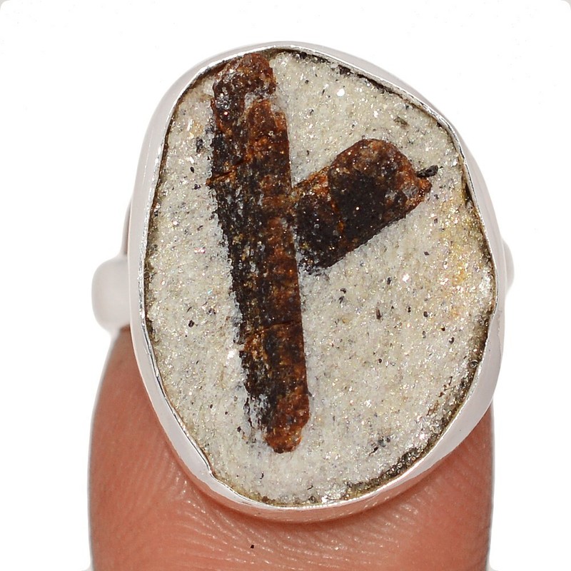 Natural Staurolite (Fairy Cross Stone) 925 Silver Ring Jewelry s.7 CR69271
