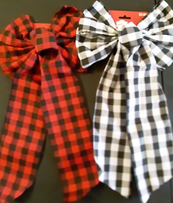 Holiday Time Bow 2 Styles Red/Black or White/Black Checker Pattern 9'' x 18'' NEW