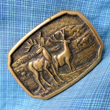 Buck Deer Belt Buckle Hunter Sportsman Nature Solid Brass Vtg 80s BTS  .SHY123